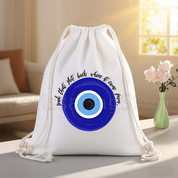 Drawstring Gym Bag - Mati Mavi Nazar Boncuklu Çemberler Yunan